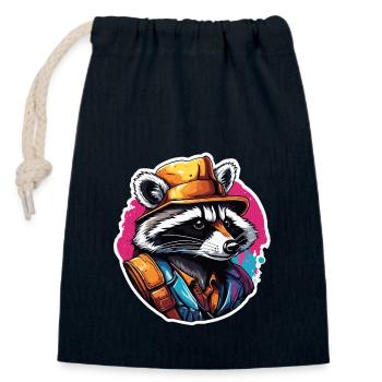 Raccoon / Animal / Zoo / Wild / Cute / Predator - Closable cotton gift bag (14x20cm) - navy - Front