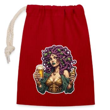 Medusa / griechische Mythologie / Schlangenkopf - Verschließbarer Geschenkbeutel aus Baumwolle (14x20cm) - Rot - Vorne