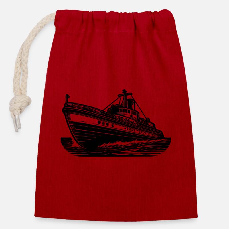 Schnittiges Hochseeschiff Kutter Schlepper - Verschließbarer Geschenkbeutel aus Baumwolle (14x20cm) - Rot