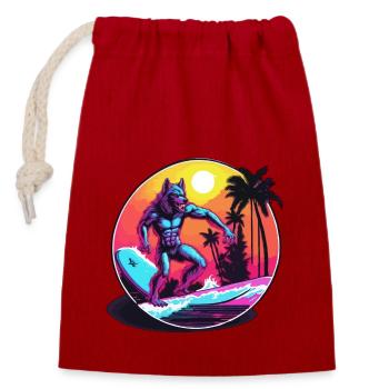 Loup-garou / Pleine lune / Créature / Transformation / Malédiction - Sac cadeau en coton avec cordon (14 x 20 cm) - rouge - Devant