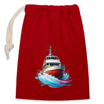 Pirate Ship / Boat / Sea / Ocean / Waves - Closable cotton gift bag (14x20cm) - red - Front