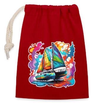 Pirate Ship / Boat / Sea / Ocean / Waves - Closable cotton gift bag (14x20cm) - red - Front