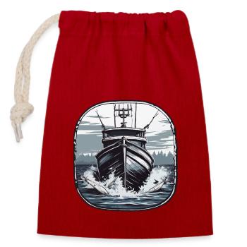 Pirate Ship / Boat / Sea / Ocean / Waves - Closable cotton gift bag (14x20cm) - red - Front