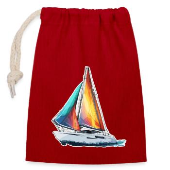 Pirate Ship / Boat / Sea / Ocean / Waves - Closable cotton gift bag (14x20cm) - red - Front