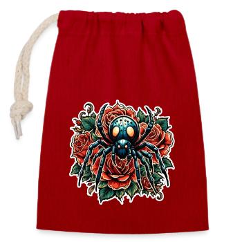 Araignée / chenille effrayante / insecte / animal / toile d'araignée - Sac cadeau en coton avec cordon (14 x 20 cm) - rouge - Devant