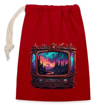 TV / Fernseher / Analog / Röhrenfernseher / Retro - Verschließbarer Geschenkbeutel aus Baumwolle (14x20cm) - Rot - Vorne