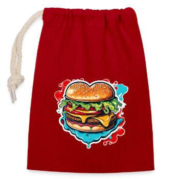 Burger / Fastfood / Essen / Brötchen / Rindfleisch - Verschließbarer Geschenkbeutel aus Baumwolle (14x20cm) - Rot - Vorne