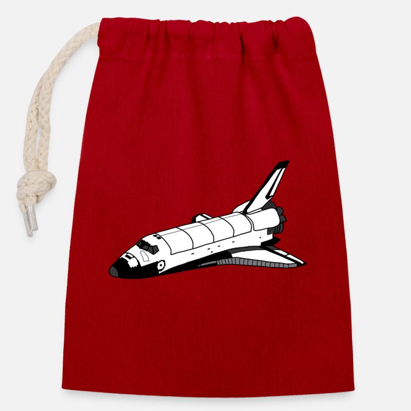 Navette spatiale - Sac cadeau en coton avec cordon (14 x 20 cm) - rouge