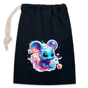 Animal dans la bulle de savon / enfantin / mignon / souris - Sac cadeau en coton avec cordon (14 x 20 cm) - bleu marine - Devant