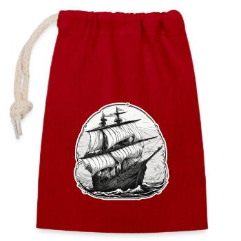 Ship / Boat / Anchor / Sea / Ocean / Captain - Closable cotton gift bag (14x20cm) - red - Front