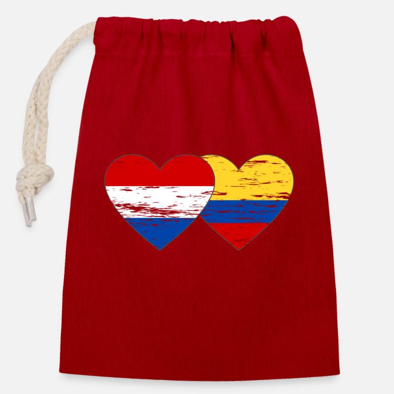 Colombie Hollande drapeau coeur utilisé - Sac cadeau en coton avec cordon (14 x 20 cm) - rouge