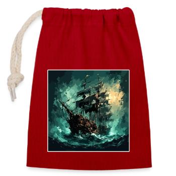 Ship / Boat / Anchor / Sea / Ocean / Captain - Closable cotton gift bag (14x20cm) - red - Front