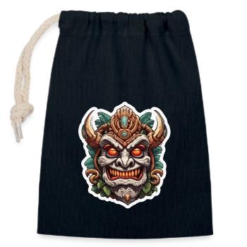 Tiki / Hawaï / Tropical / Île / Culture / Logo - Sac cadeau en coton avec cordon (14 x 20 cm) - bleu marine - Devant