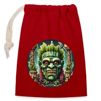 Tiki / Hawaï / Tropical / Île / Culture / Logo - Sac cadeau en coton avec cordon (14 x 20 cm) - rouge - Devant