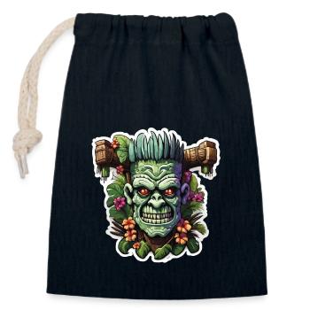 Tiki / Hawaï / Tropical / Île / Culture / Logo - Sac cadeau en coton avec cordon (14 x 20 cm) - bleu marine - Devant
