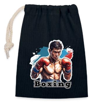 Boxeur / Sports / Combat / Arène / Ring de boxe / Poings - Sac cadeau en coton avec cordon (14 x 20 cm) - bleu marine - Devant