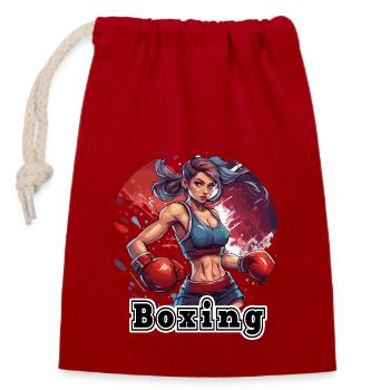Boxerin / Sport / Kampf / Arena / Boxring / Fäuste - Verschließbarer Geschenkbeutel aus Baumwolle (14x20cm) - Rot - Vorne