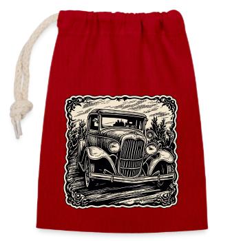 Voiture / Véhicule / Voiture de tourisme / Mobile / Ancienne / Conduite - Sac cadeau en coton avec cordon (14 x 20 cm) - rouge - Devant