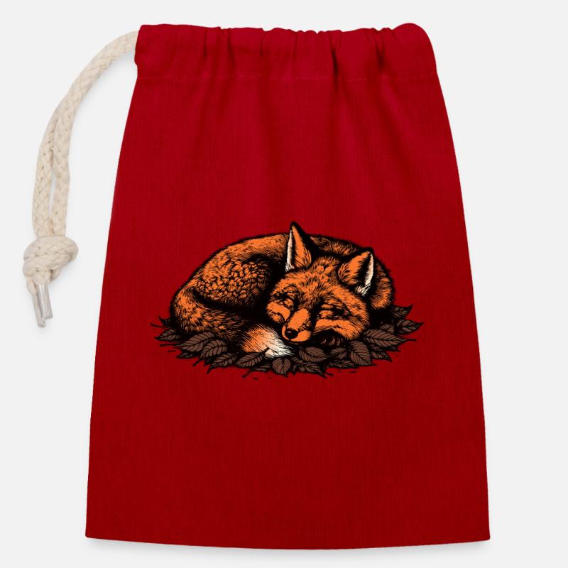 Schlafender Fuchs auf Herbstblättern - Verschließbarer Geschenkbeutel aus Baumwolle (14x20cm) - Rot