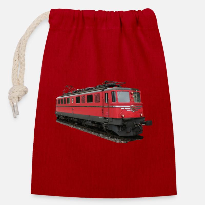Lokomotive SBB - Verschließbarer Geschenkbeutel aus Baumwolle (14x20cm) - Rot