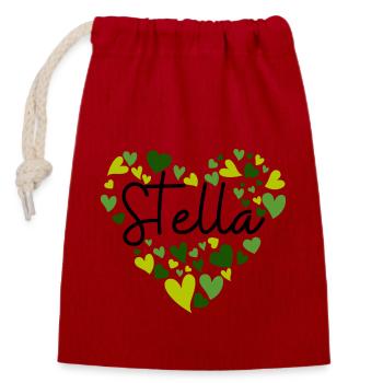 Ich liebe Stella Herzen in Grün - Verschließbarer Geschenkbeutel aus Baumwolle (14x20cm) - Rot - Vorne