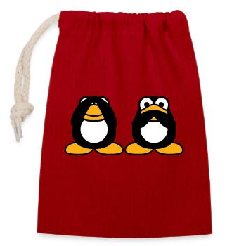 2 Penguins Talking Nothing See Mute Blind Friends - Closable cotton gift bag (14x20cm) - red - Front