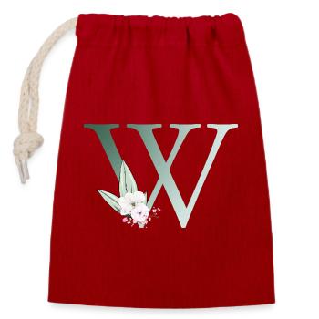W Monogramme, Floral, Personnalisable - Sac cadeau en coton avec cordon (14 x 20 cm) - rouge - Devant
