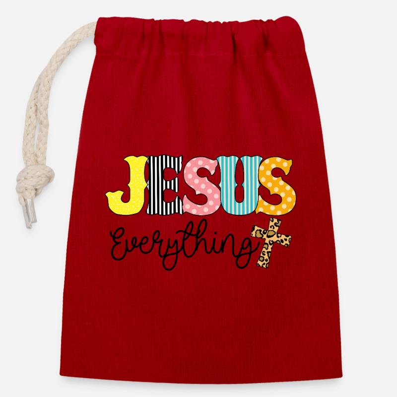 Alles Jesus - Verschließbarer Geschenkbeutel aus Baumwolle (14x20cm) - Rot