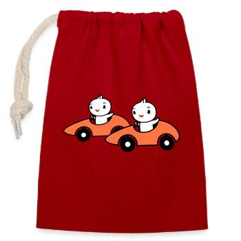 2 oiseaux conduisant une course de voiture rapide course de voiture - Sac cadeau en coton avec cordon (14 x 20 cm) - rouge - Devant