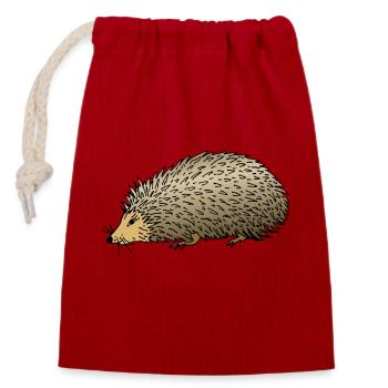 Igel - Verschließbarer Geschenkbeutel aus Baumwolle (14x20cm) - Rot - Vorne