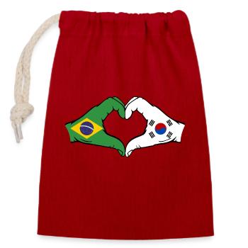 Brasilien Südkorea Hände Herzform - Verschließbarer Geschenkbeutel aus Baumwolle (14x20cm) - Rot - Vorne