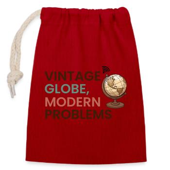 Vintage Globe Moderne Probleme Reisen Humor - Verschließbarer Geschenkbeutel aus Baumwolle (14x20cm) - Rot - Vorne