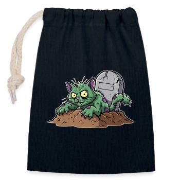 Chat zombie effrayant avec pierre tombale - Sac cadeau en coton avec cordon (14 x 20 cm) - bleu marine - Devant