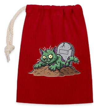Gruseliger Katzenzombie mit Grabstein - Verschließbarer Geschenkbeutel aus Baumwolle (14x20cm) - Rot - Vorne