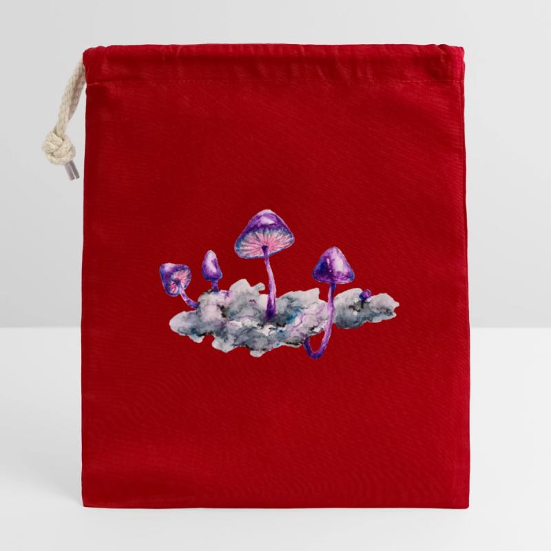 Nuage en forme de champignon violet Sac cadeau en coton avec cordon (14 x 20 cm)