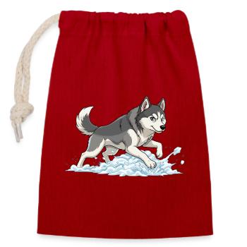 Husky Sprint in Snow Foam - Closable cotton gift bag (14x20cm) - red - Front