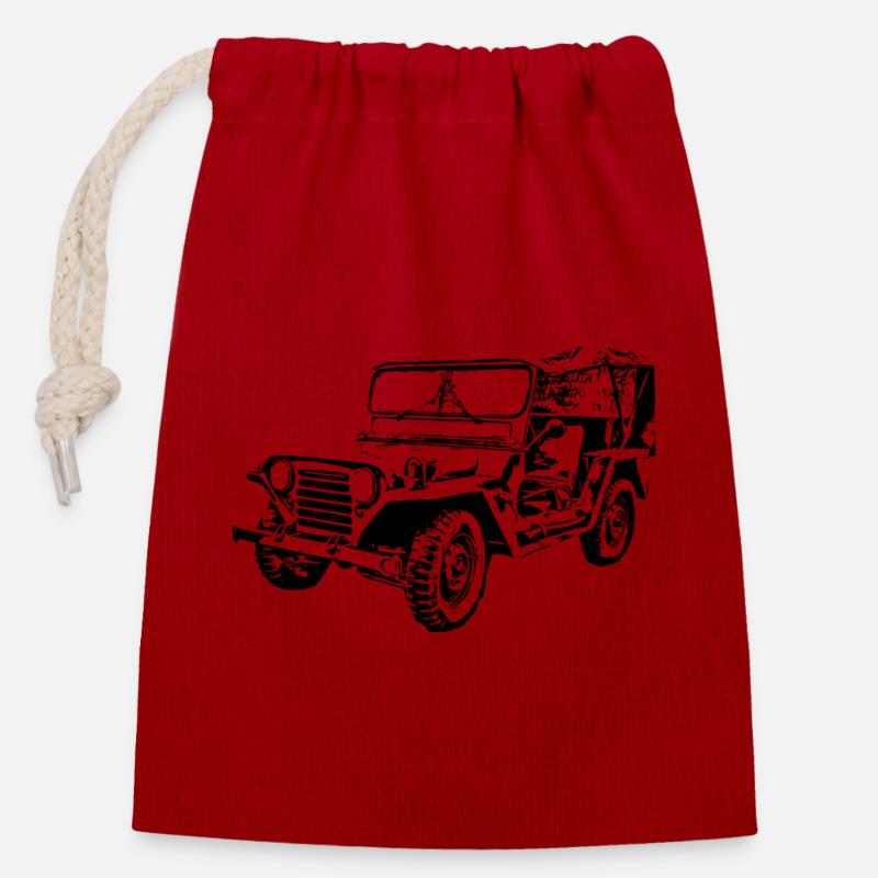 Car - Closable cotton gift bag (14x20cm) - red