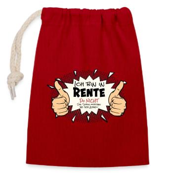 Endlich in Rente - Verschließbarer Geschenkbeutel aus Baumwolle (14x20cm) - Rot - Vorne