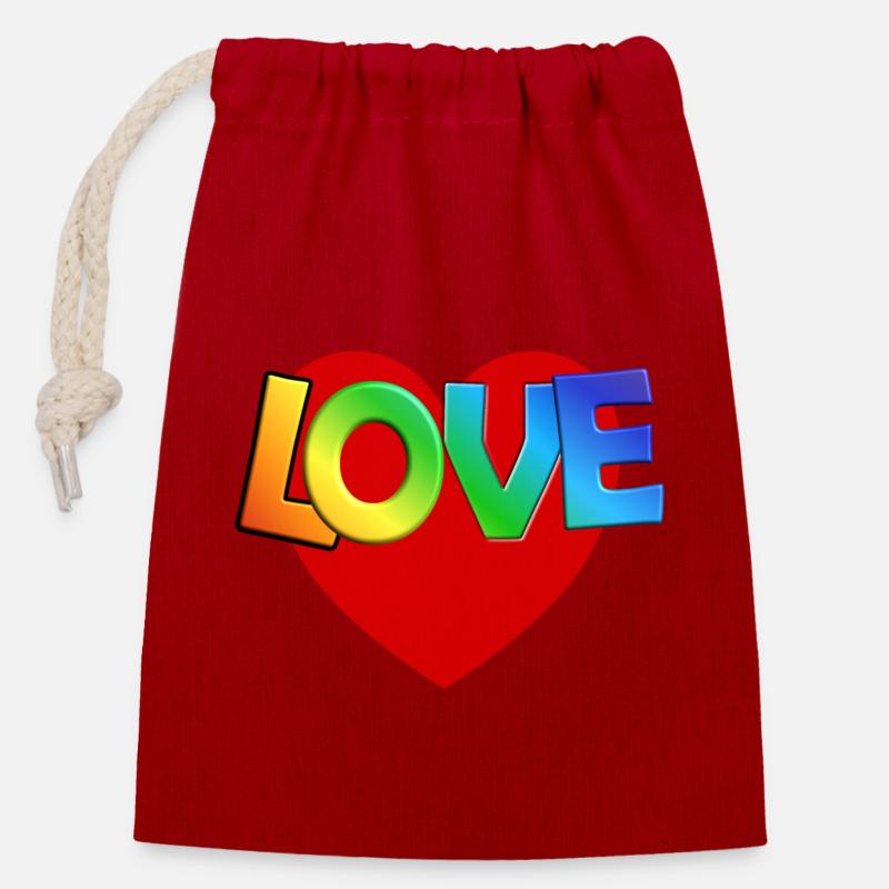 AMOUR - Sac cadeau en coton avec cordon (14 x 20 cm) - rouge