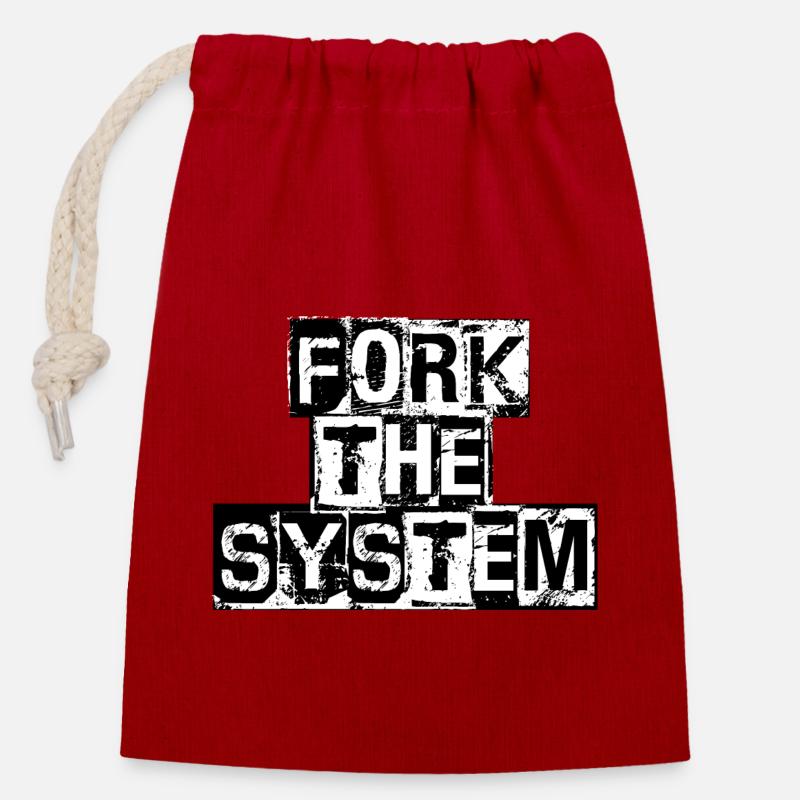 ForkTheSystem - Sac cadeau en coton avec cordon (14 x 20 cm) - rouge
