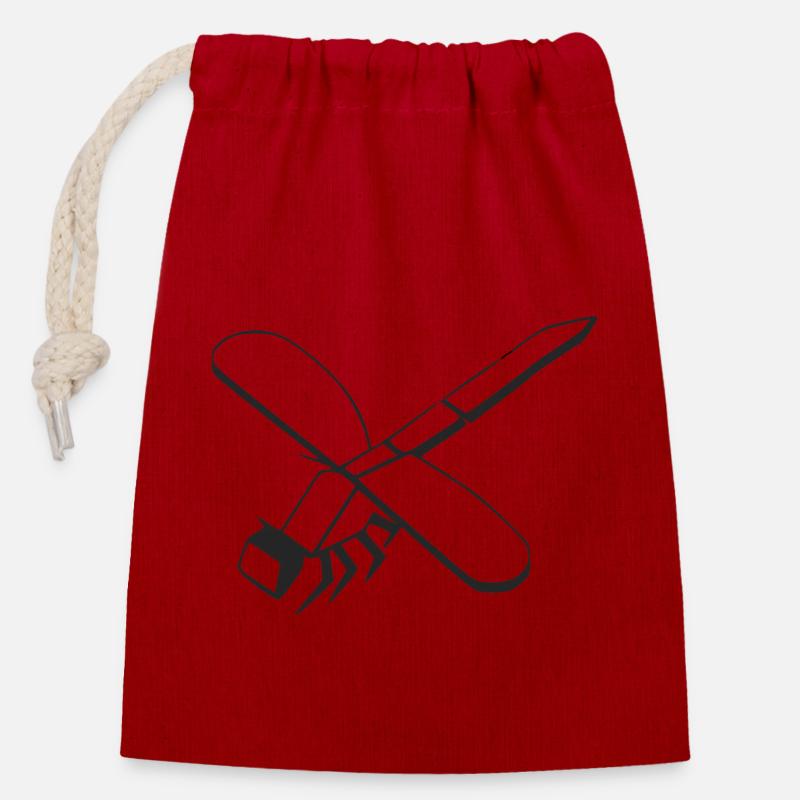 Isometric dragonfly - Closable cotton gift bag (14x20cm) - red