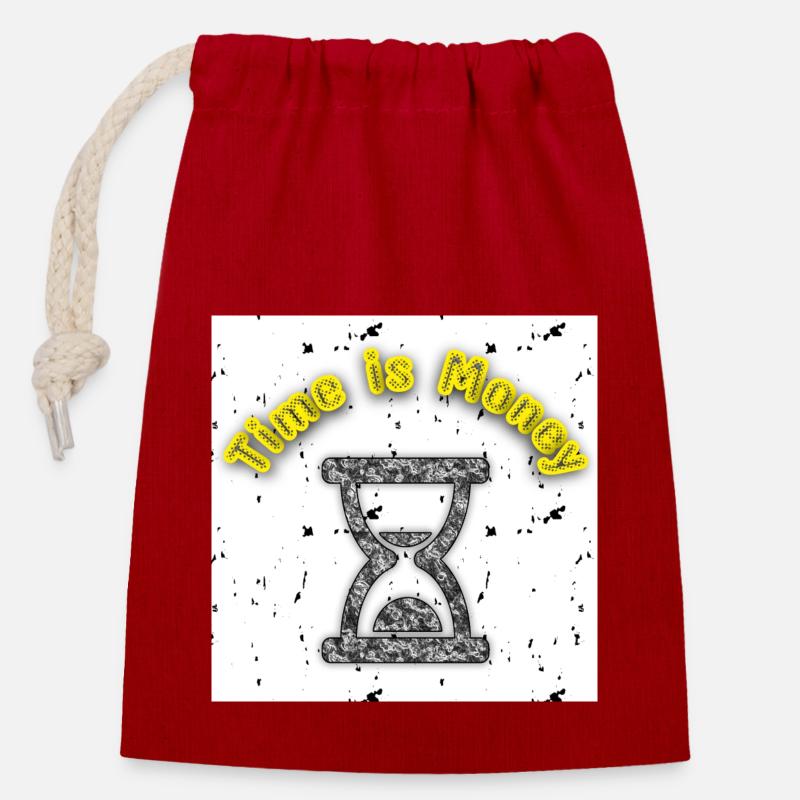 Le temps, c’est de l’argent - Image - 2023 - Sac cadeau en coton avec cordon (14 x 20 cm) - rouge