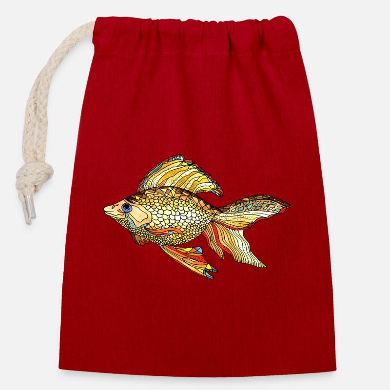 Poisson - Sac cadeau en coton avec cordon (14 x 20 cm) - rouge
