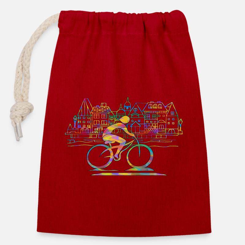 Radfahrer - Verschließbarer Geschenkbeutel aus Baumwolle (14x20cm) - Rot