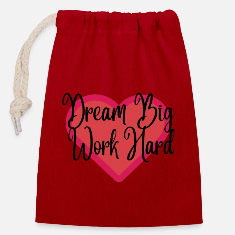 Dream Big Work Hard - Closable cotton gift bag (14x20cm) - red