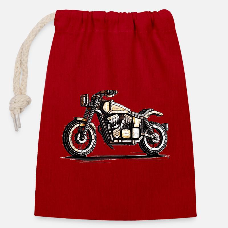 Motorrad als Oldtimer Zweirad in 16-Bit - Verschließbarer Geschenkbeutel aus Baumwolle (14x20cm) - Rot