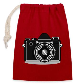 Appareil photo, Appareil photo vintage, , Ancien appareil photo, Ancien - Sac cadeau en coton avec cordon (14 x 20 cm) - rouge - Devant