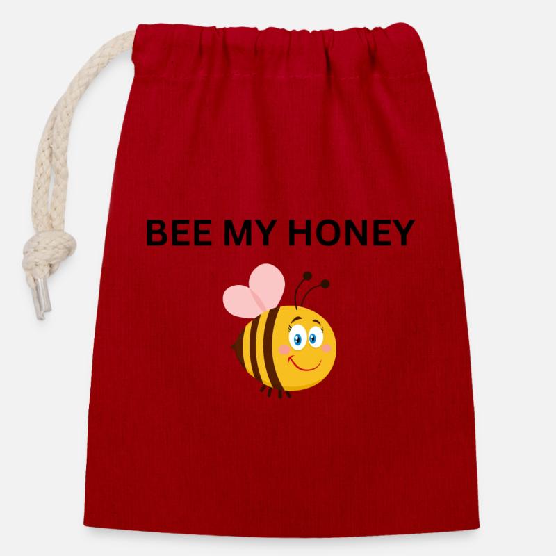 BEE MY HONEY - Closable cotton gift bag (14x20cm) - red