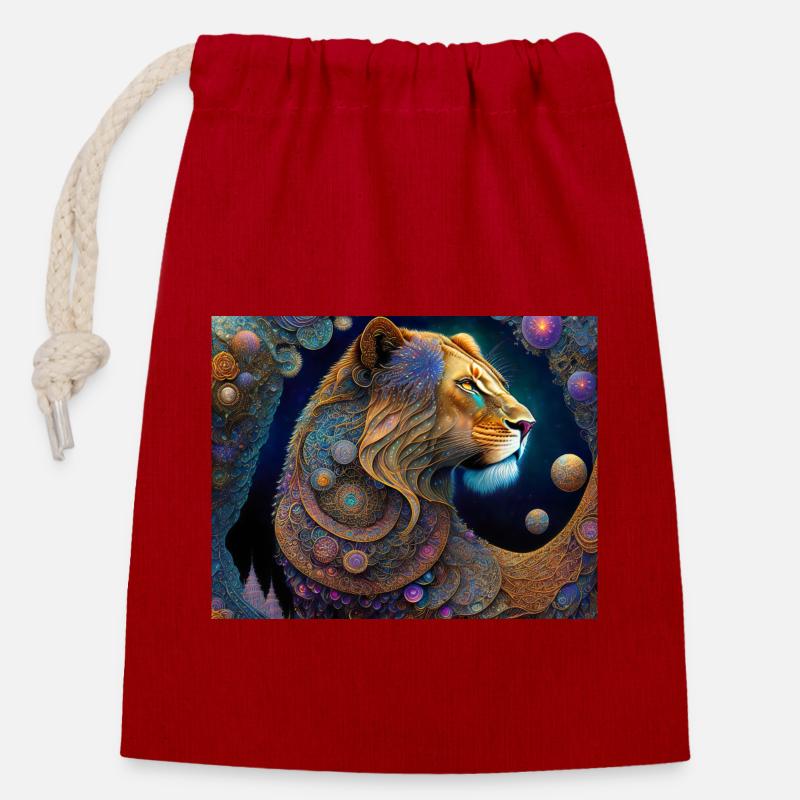 Lion - Sac cadeau en coton avec cordon (14 x 20 cm) - rouge