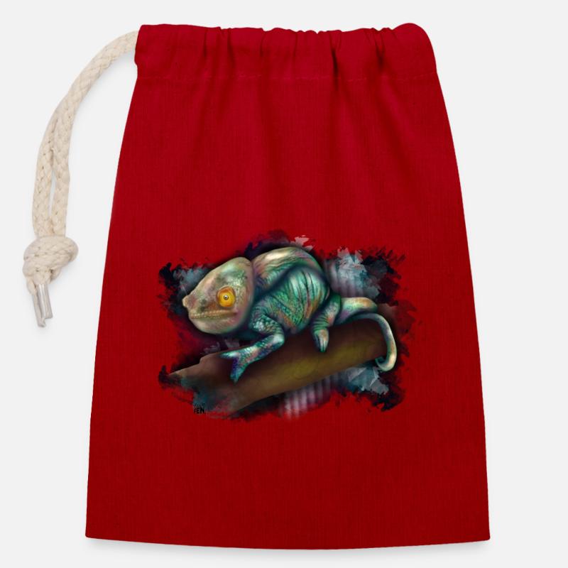Chameleon - Closable cotton gift bag (14x20cm) - red